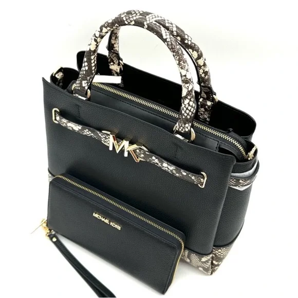 Michael Kors Large Reed Satchel Crossbody Bag & Large Continental Wallet Black